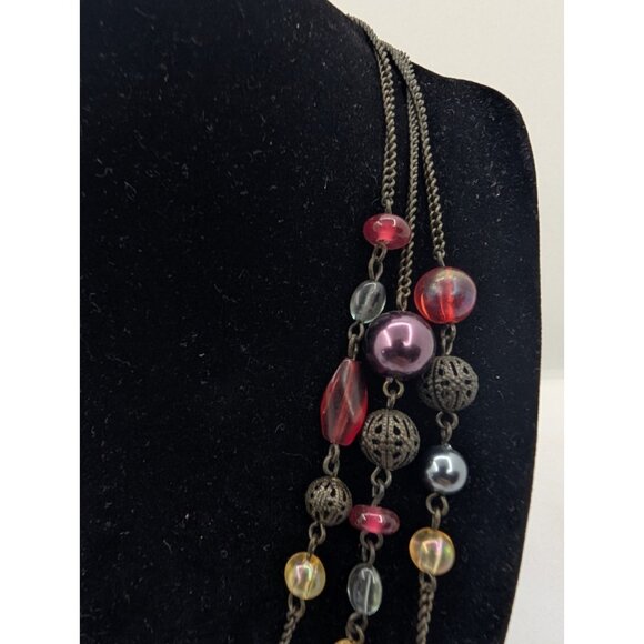 Avon Necklace Filigree metal acrylic braded Glass Lampwork beads layered 17" - Picture 16 of 16
